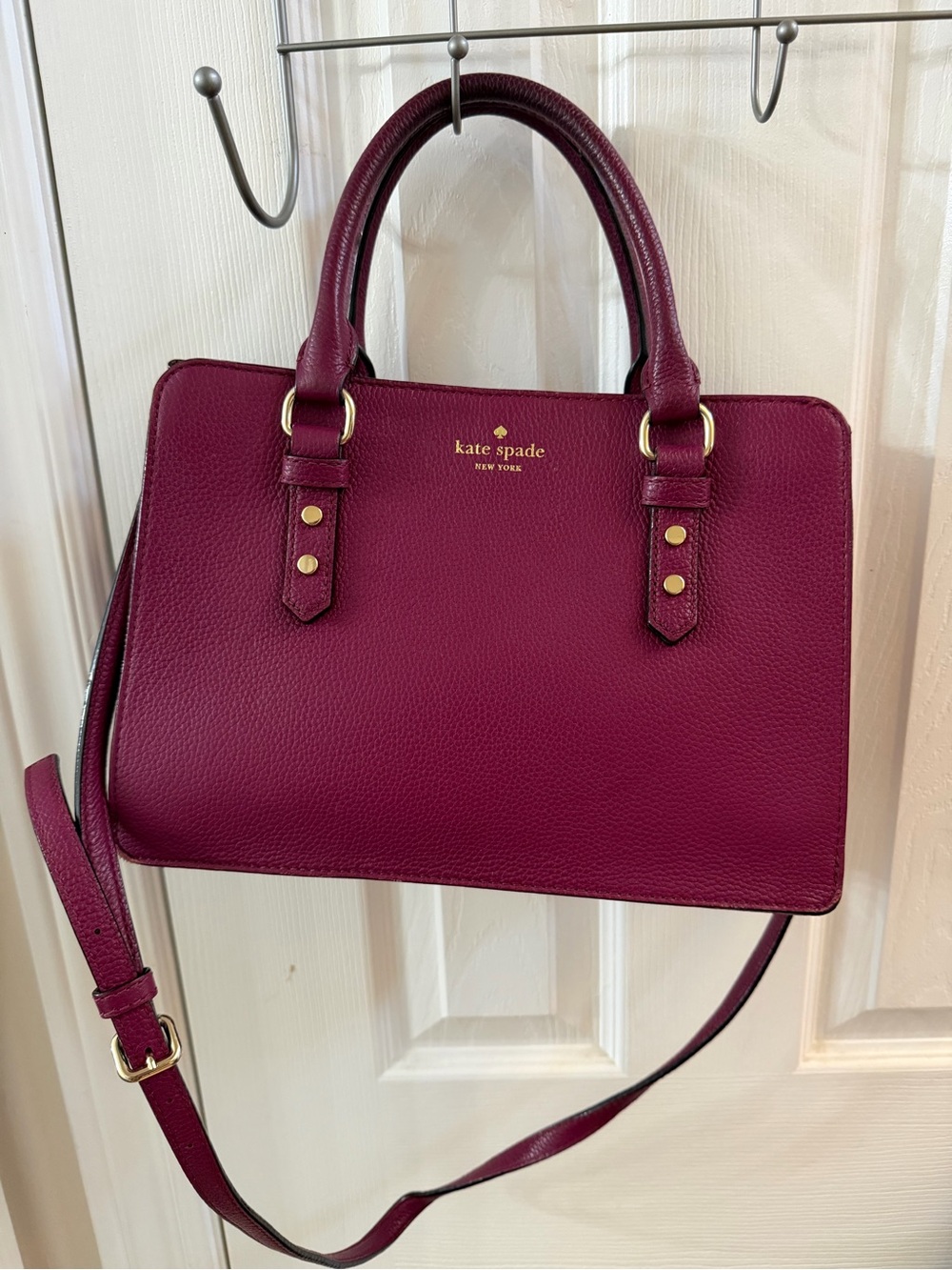 kate spade Pebbled Leather Satchel in Berry Plum